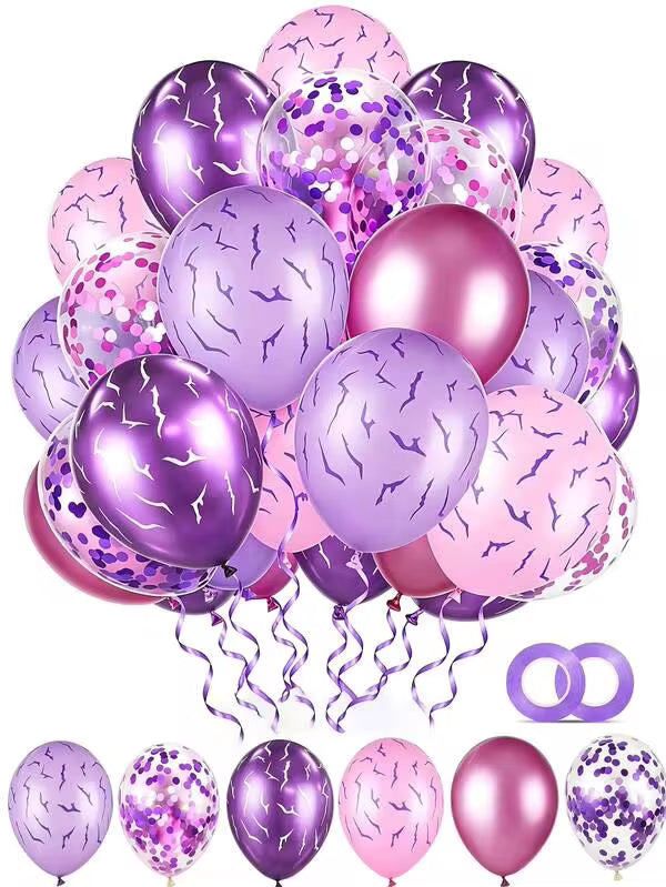 50pcs Metallic Purple Latex Balloons, 12 Inch Glitter Confetti Balloons For Party Decorations, K-Pop Themed Birthday Supplies, Anime Inspired Energy Pattern Balloon Set For Movie Night Party